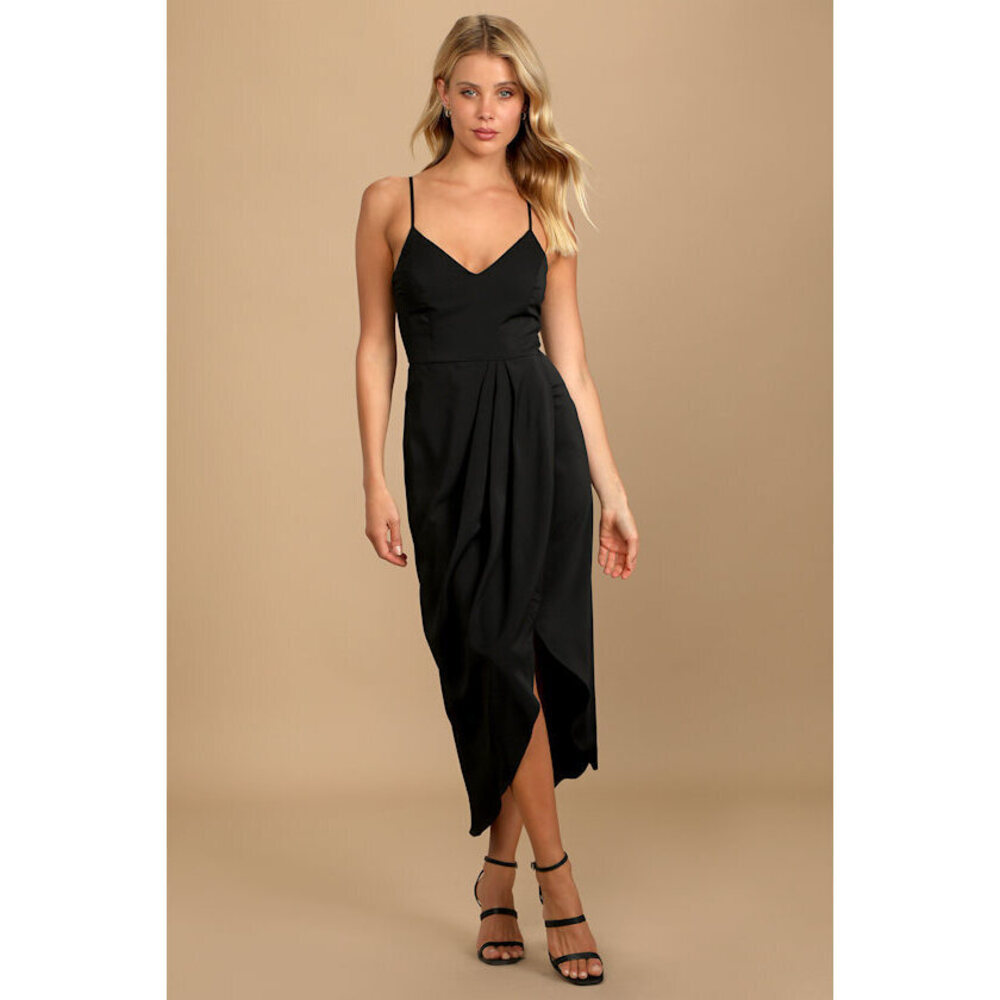 Lulus Reinette Black Midi Dress - Size XL